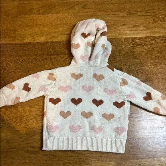 Old Navy Heart Knit Cardigan Hoodie 12–18M beige neutral - Picture 1 of 6